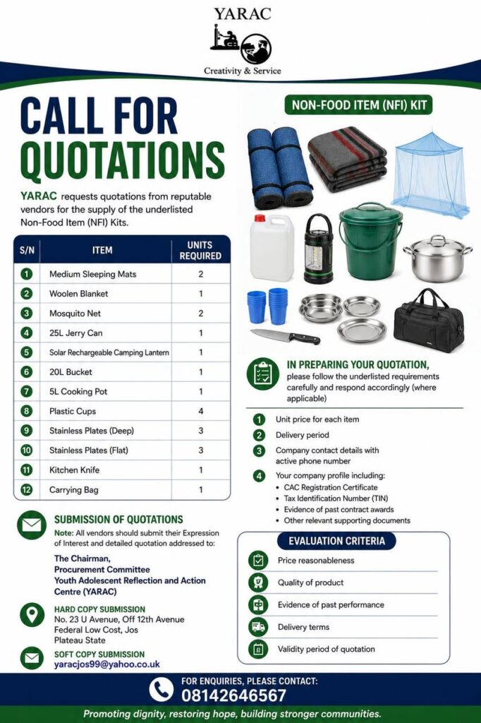 Call for Quotations: Supply of Dignity Kits and Non-Food Item (NFI) Kits qu